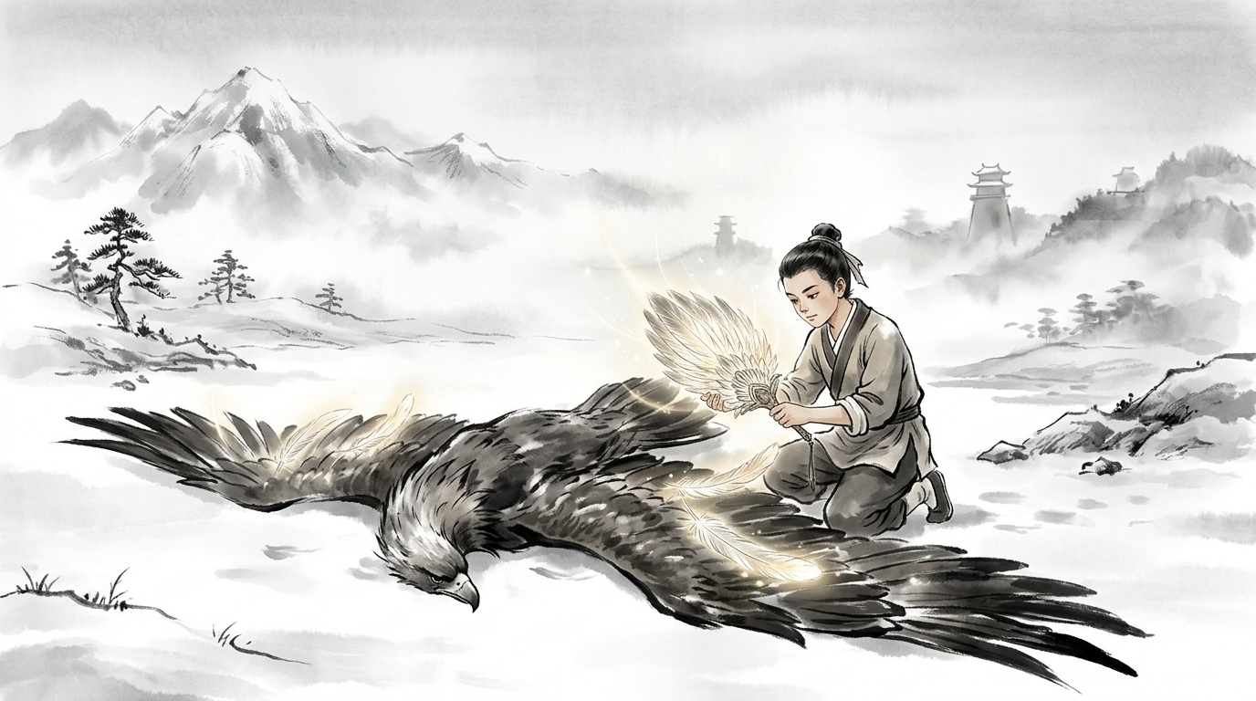 雪原孤树拔鹰羽